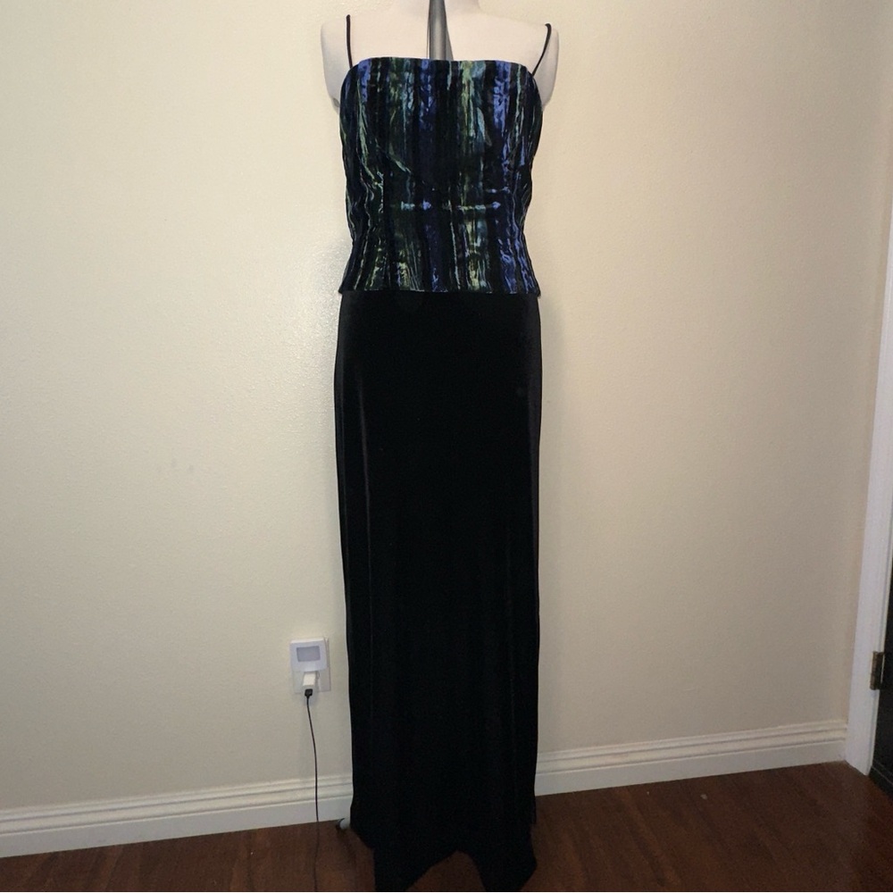 Betsy & Adam,  Blue, Green, black, Velvet Maxi Dress